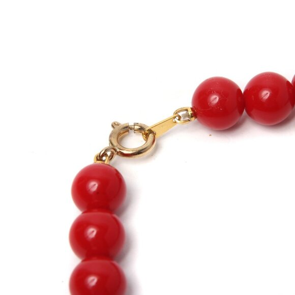 Vintage Chunky Round Acrylic Beaded Necklace Beads Red Gold 1980s Retro Costume - Picture 5 of 6